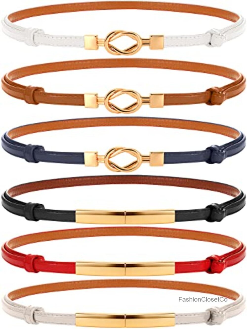 Skinny Faux Leather Belt Set with Buckle - Adjustable Waist Belts